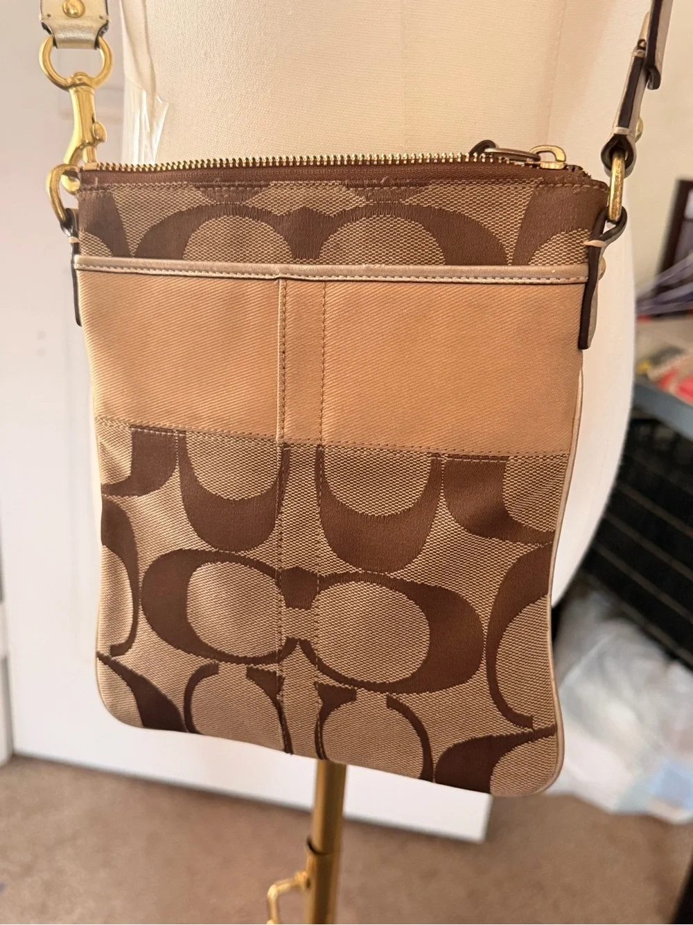 Coach Brown/Tan Signature Crossbody Shoulder Bag